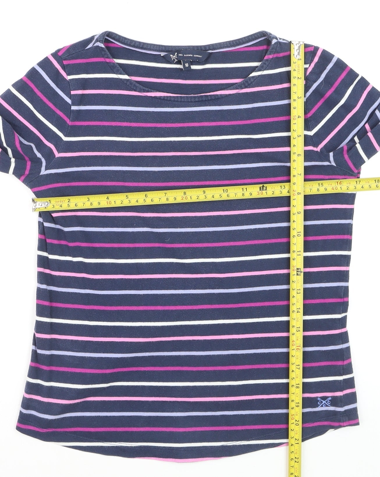 Crew Clothing Company Women's Multicoloured Striped Cotton Jersey 3/4 Sleeve T-Shirt Size 10