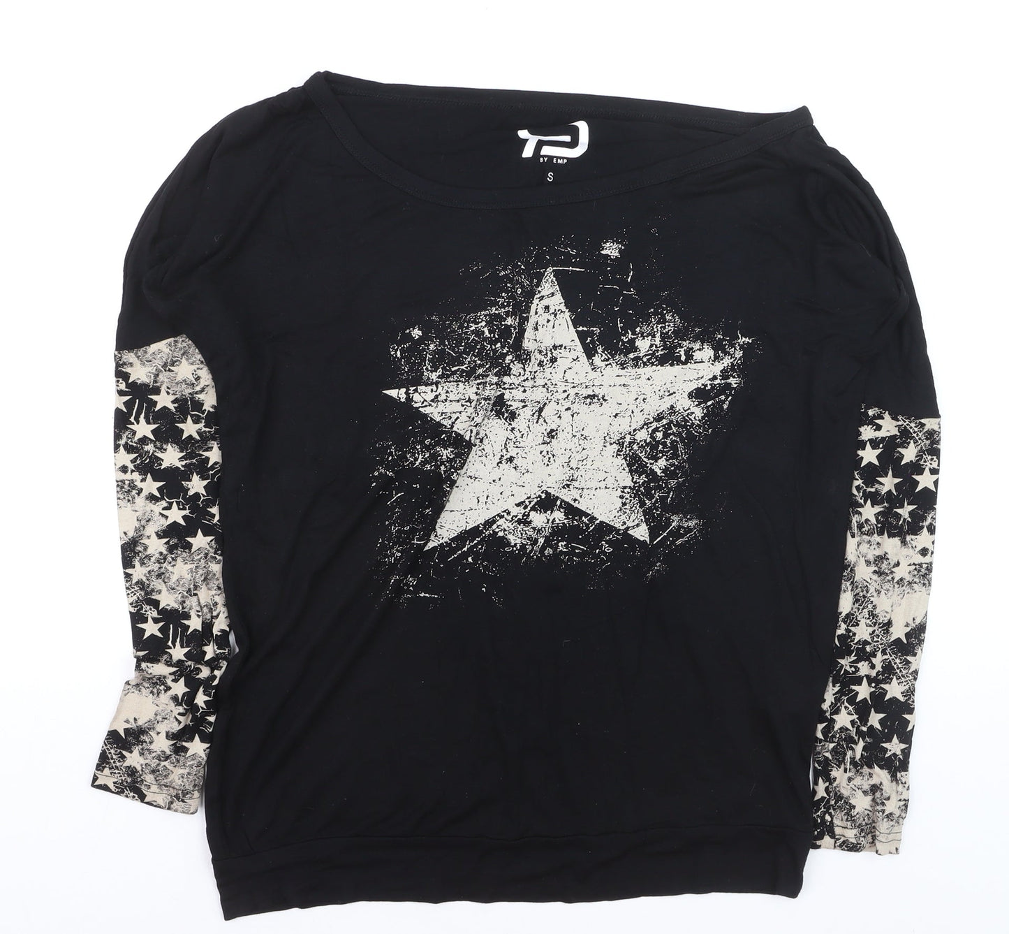BY EMP Womens Black Star Print Long Sleeve Jersey T-Shirt Size S
