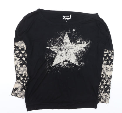 BY EMP Womens Black Star Print Long Sleeve Jersey T-Shirt Size S