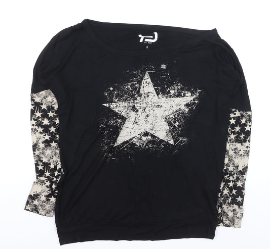 BY EMP Womens Black Star Print Long Sleeve Jersey T-Shirt Size S