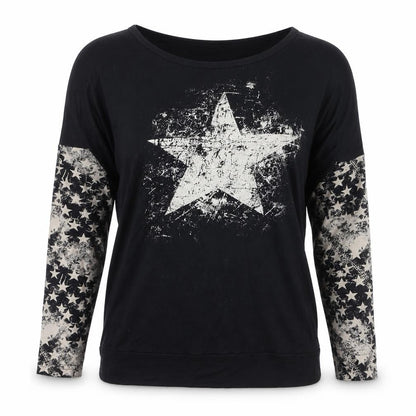 BY EMP Womens Black Star Print Long Sleeve Jersey T-Shirt Size S
