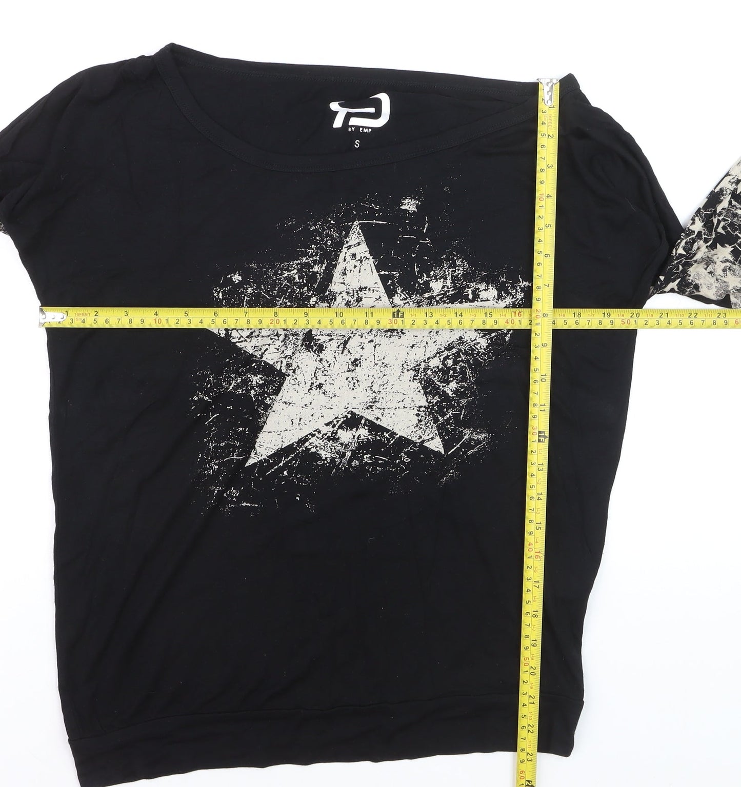 BY EMP Womens Black Star Print Long Sleeve Jersey T-Shirt Size S