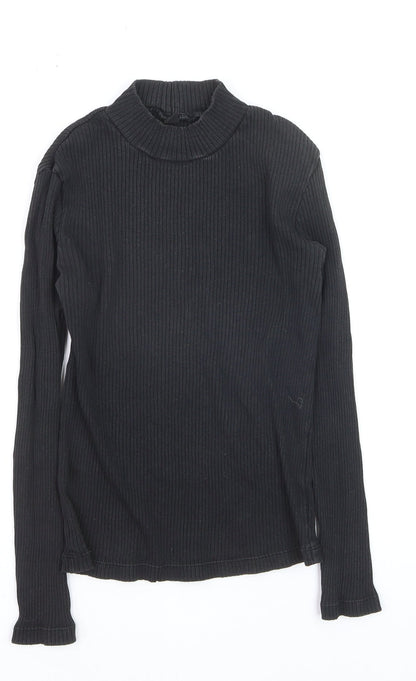 Uniqlo Women's Black Ribbed Mock Neck Long Sleeve Top Size S