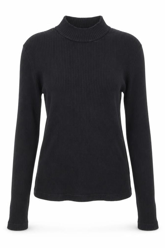 Uniqlo Women's Black Ribbed Mock Neck Long Sleeve Top Size S
