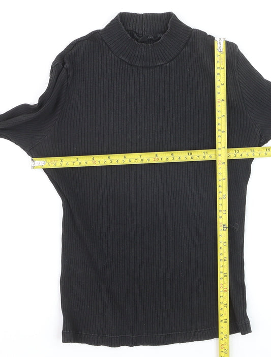 Uniqlo Women's Black Ribbed Mock Neck Long Sleeve Top Size S
