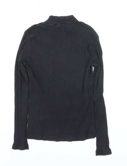 Uniqlo Women's Black Ribbed Mock Neck Long Sleeve Top Size S