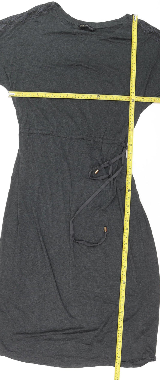 Marks and Spencer Women’s Grey T-Shirt Dress Size 16 Belted Jersey Short Sleeve