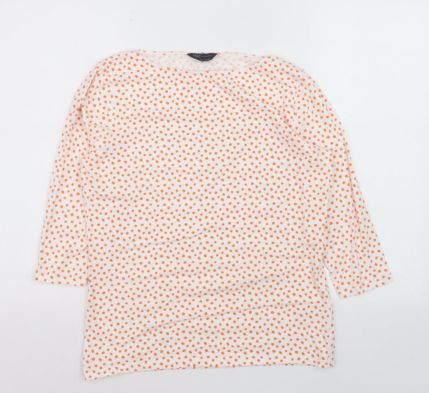 Marks and Spencer Women’s White Orange Polka Dot 3/4 Sleeve T-Shirt Size 14