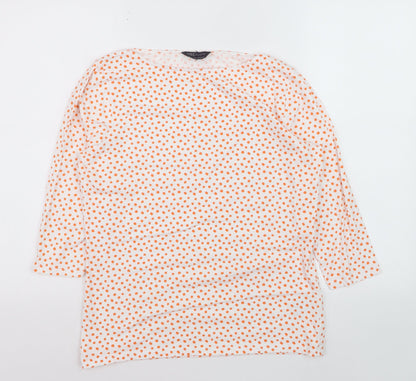 Marks and Spencer Women’s White Orange Polka Dot 3/4 Sleeve T-Shirt Size 14