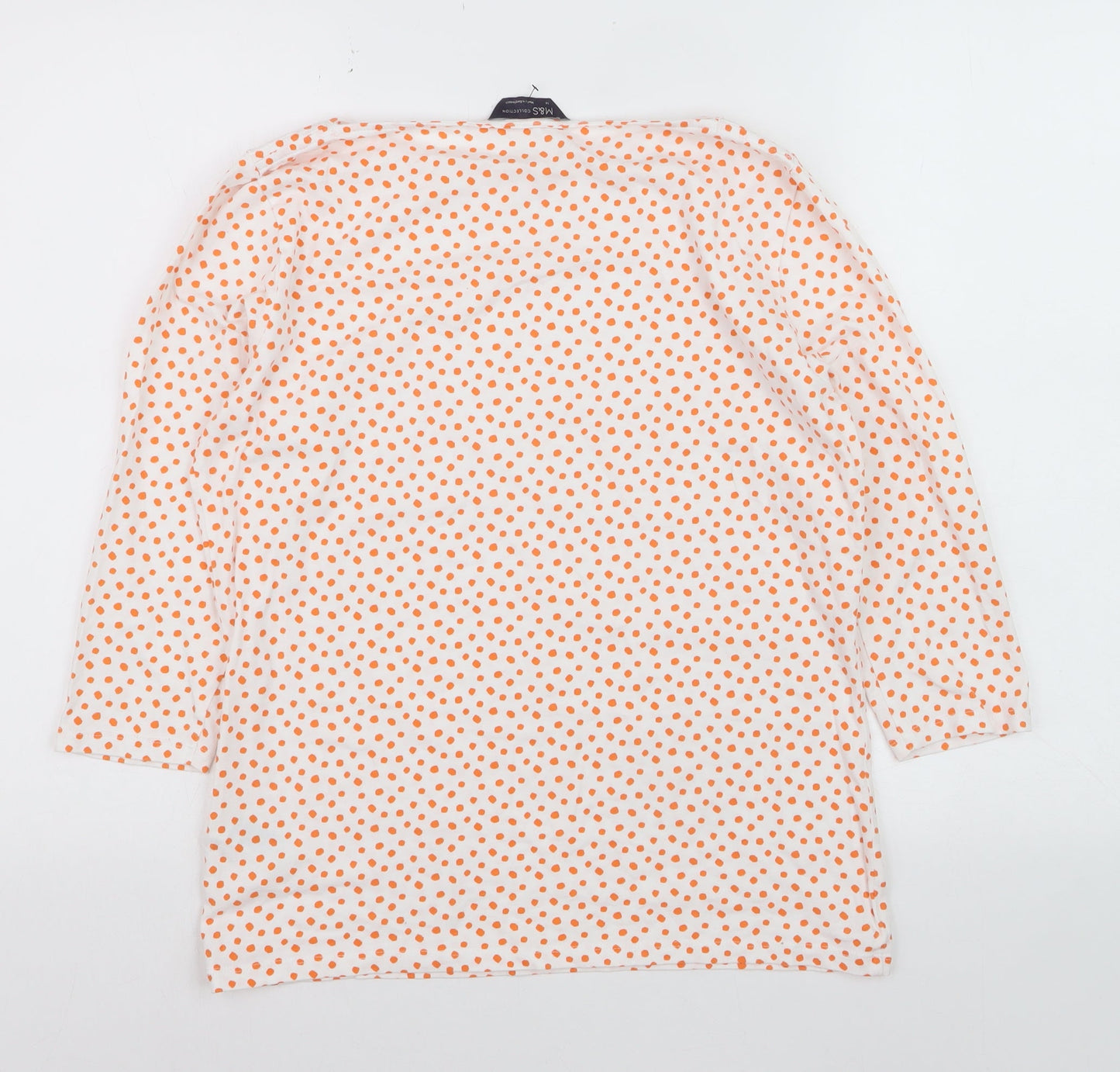 Marks and Spencer Women’s White Orange Polka Dot 3/4 Sleeve T-Shirt Size 14