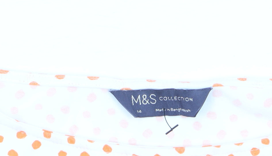 Marks and Spencer Women’s White Orange Polka Dot 3/4 Sleeve T-Shirt Size 14