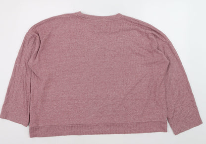 Marks and Spencer Women Pink XL Relaxed 3/4 Sleeve Basic T-Shirt