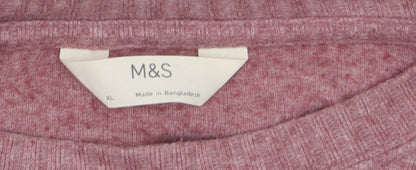 Marks and Spencer Women Pink XL Relaxed 3/4 Sleeve Basic T-Shirt