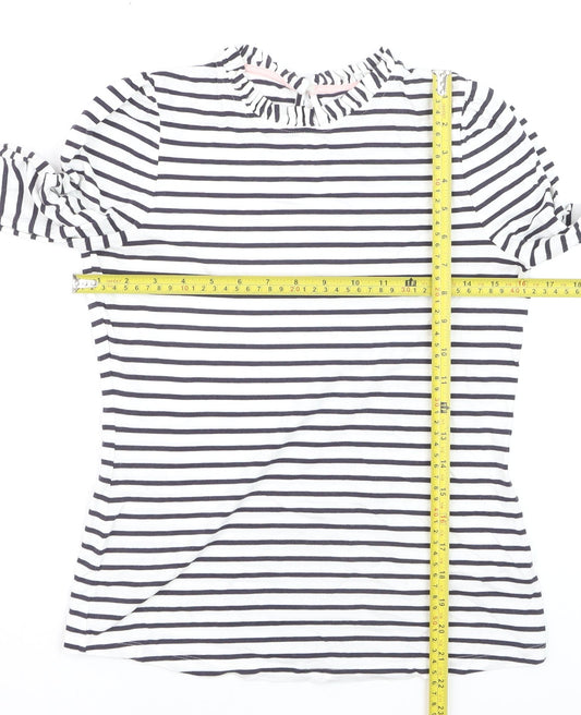 Boden Women’s White Striped Long Sleeve Cotton Ruffle Neck T-Shirt UK 8