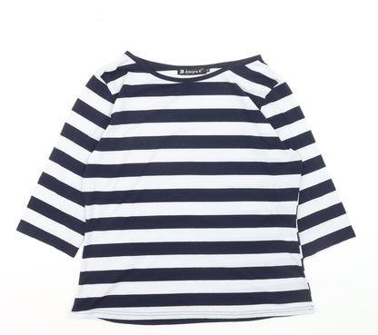 Allegra K Women's Blue White Striped Boat Neck 3/4 Sleeve Top L