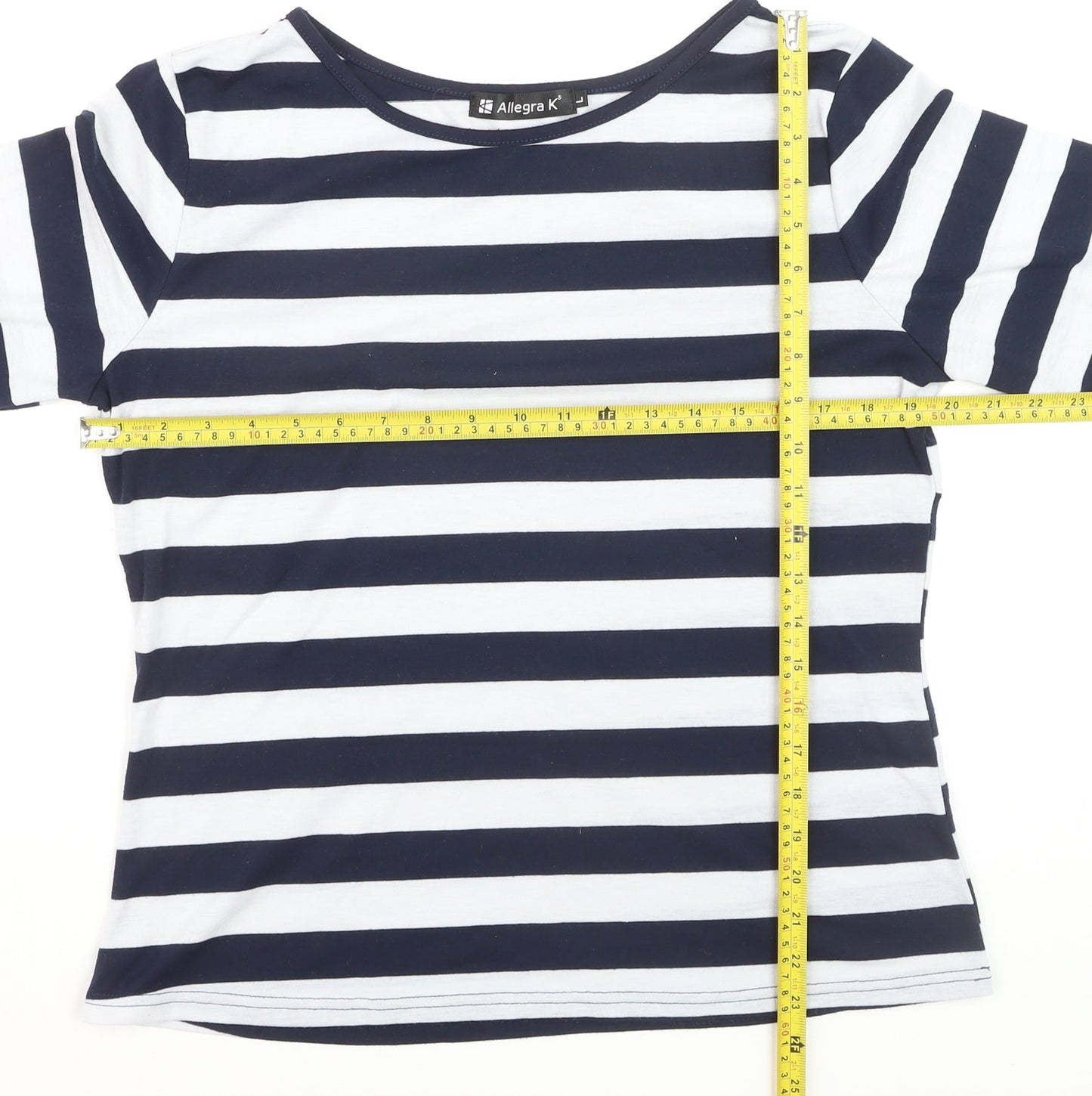 Allegra K Women's Blue White Striped Boat Neck 3/4 Sleeve Top L