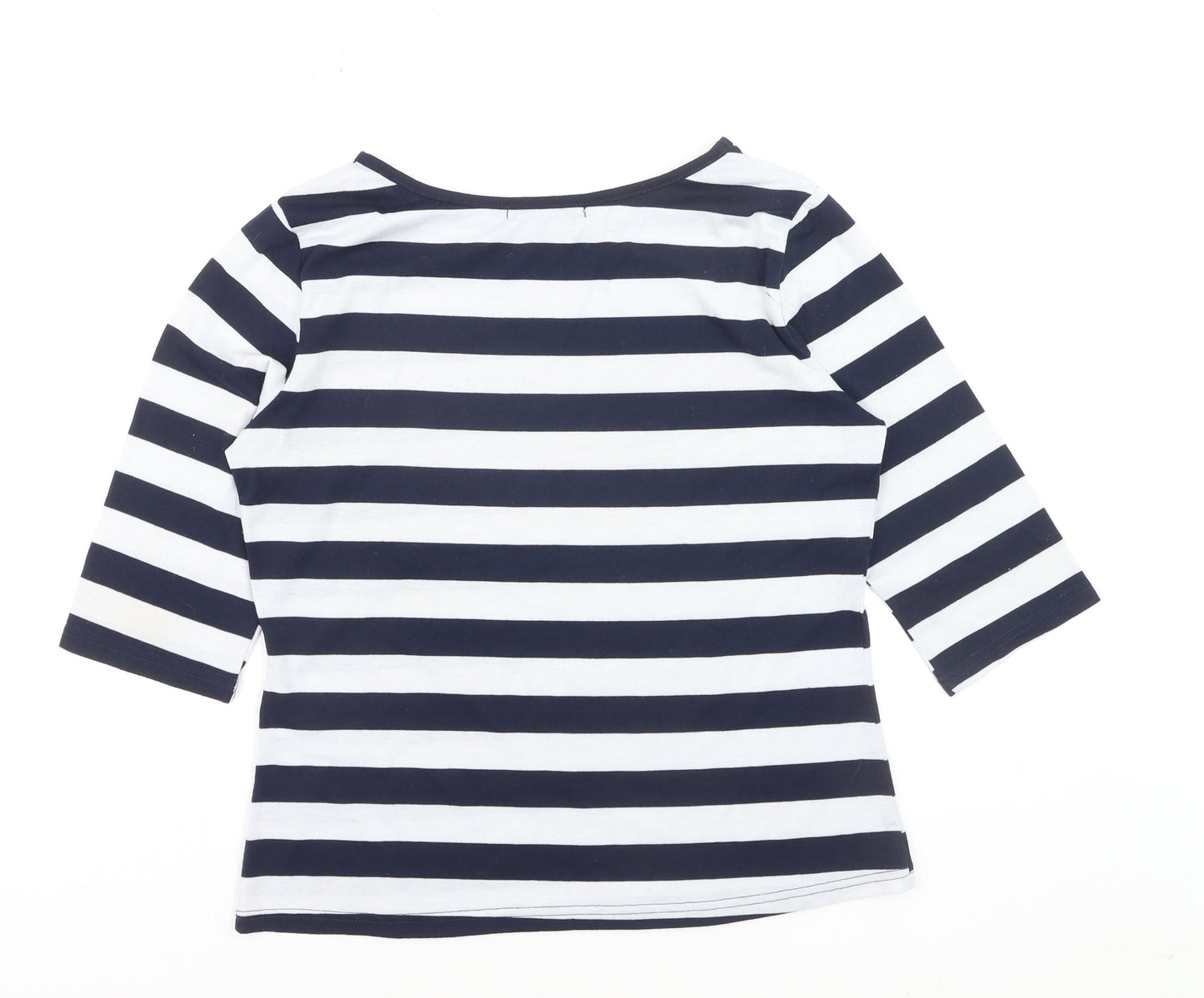 Allegra K Women's Blue White Striped Boat Neck 3/4 Sleeve Top L