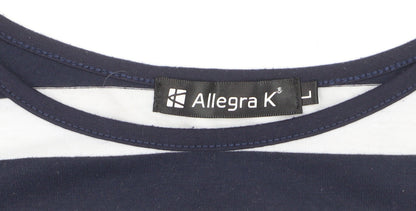 Allegra K Women's Blue White Striped Boat Neck 3/4 Sleeve Top L