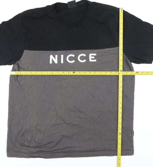 Nicce Men’s Black Grey Colourblock Logo T-Shirt XL Regular Fit