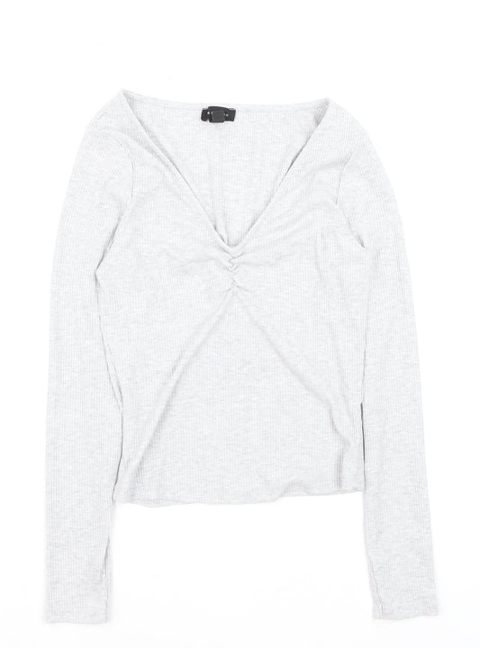 New Look Women’s Grey V-Neck Cropped Long Sleeve Top Size 10