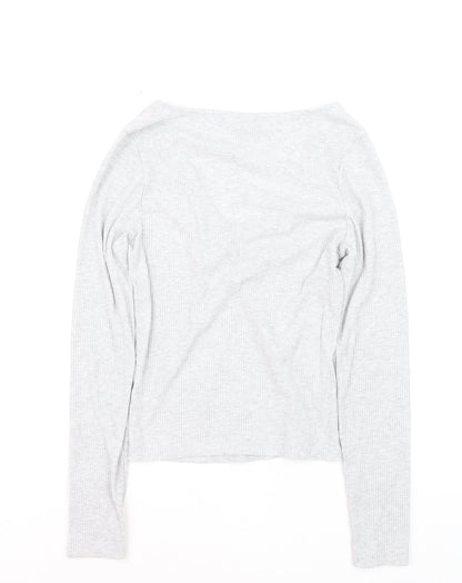 New Look Women’s Grey V-Neck Cropped Long Sleeve Top Size 10