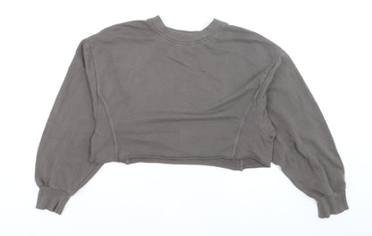 Bershka Women Grey Cropped Pullover Sweatshirt Size S
