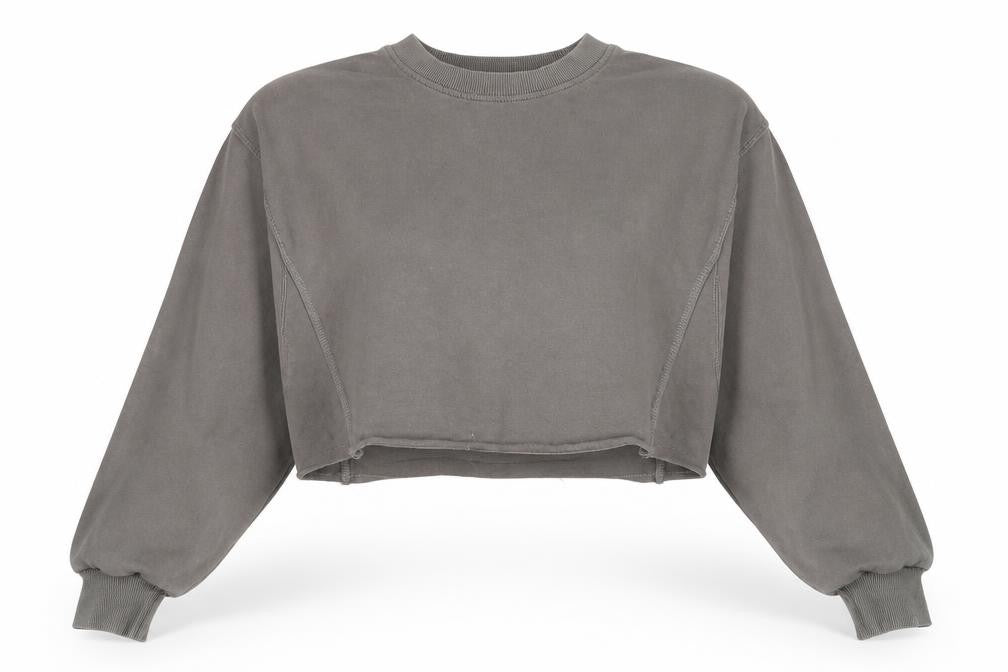 Bershka Women Grey Cropped Pullover Sweatshirt Size S