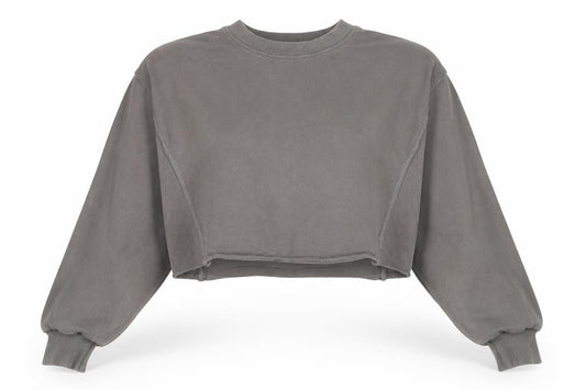 Bershka Women Grey Cropped Pullover Sweatshirt Size S