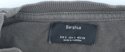 Bershka Women Grey Cropped Pullover Sweatshirt Size S