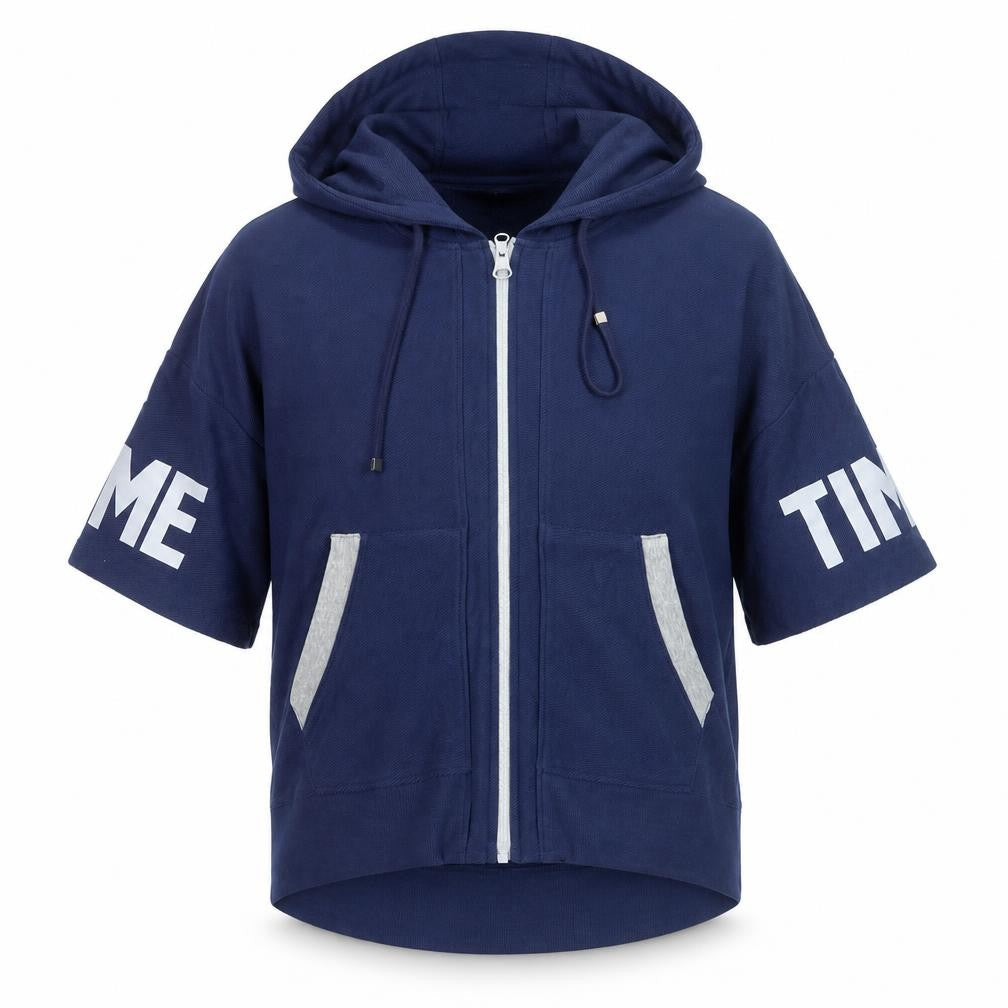 StudioFit Womens Navy Blue Short Sleeve Full Zip Hoodie Size L