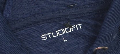 StudioFit Womens Navy Blue Short Sleeve Full Zip Hoodie Size L