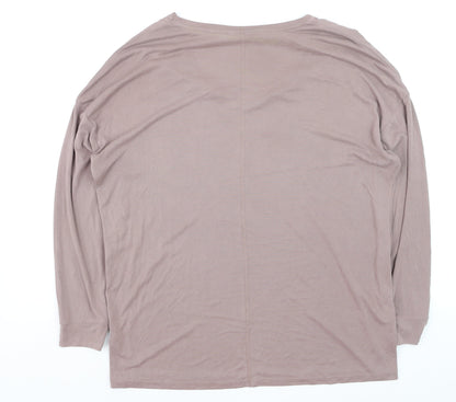 Tu Women Brown V-Neck Long Sleeve Jersey T-Shirt Size 16