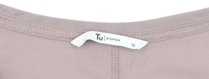 Tu Women Brown V-Neck Long Sleeve Jersey T-Shirt Size 16