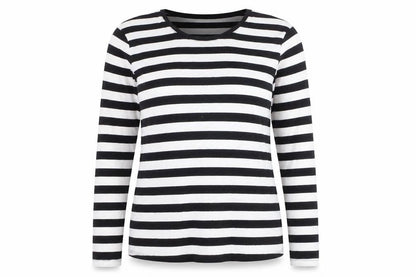 Capsule Women Black White Striped Long Sleeve Cotton T-Shirt Size M