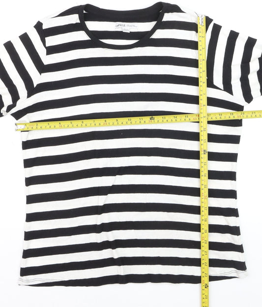 Capsule Women Black White Striped Long Sleeve Cotton T-Shirt Size M
