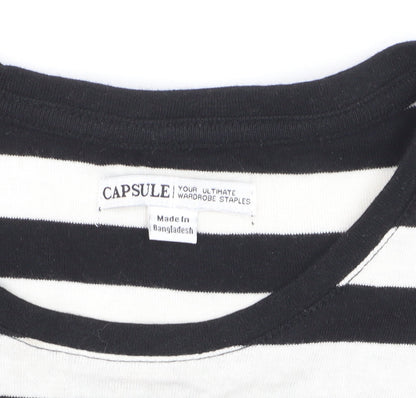 Capsule Women Black White Striped Long Sleeve Cotton T-Shirt Size M