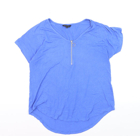 Peacocks Women Blue Size 14 Zip Front Viscose T-Shirt