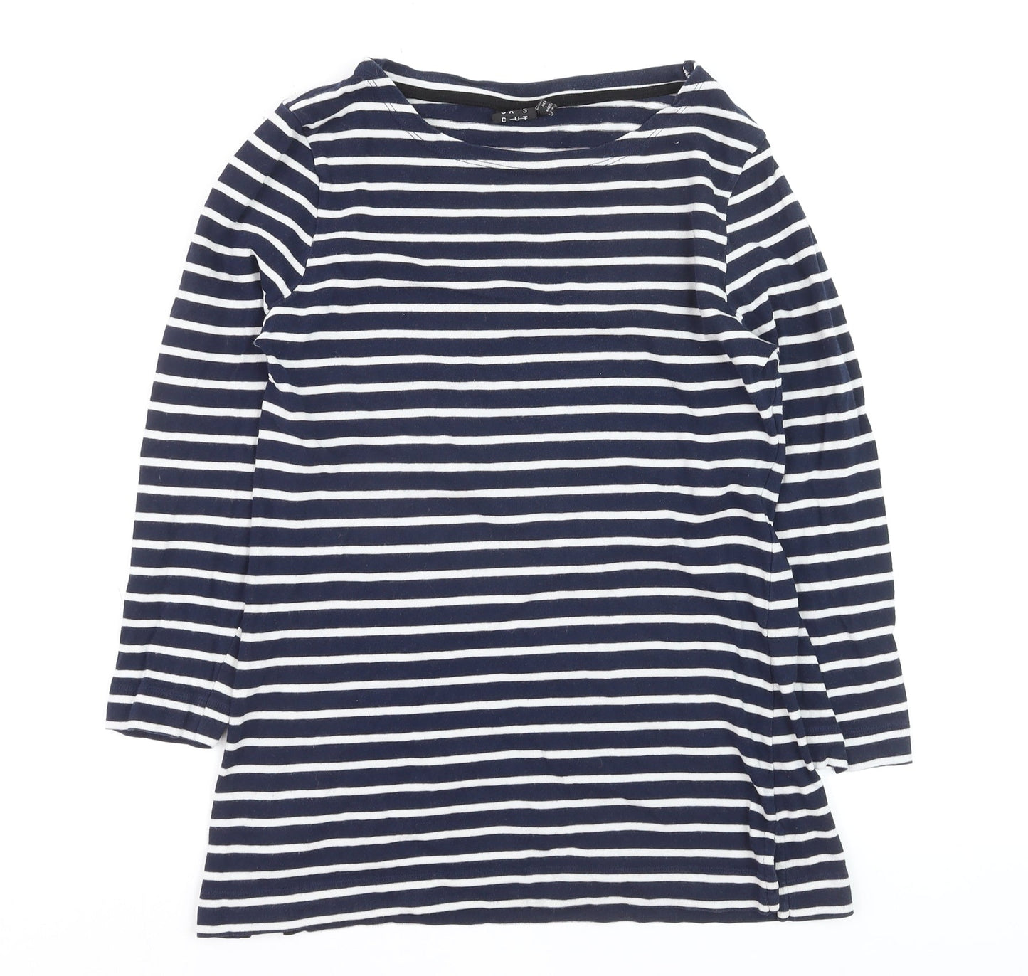 Editor's Cut Women's Blue Striped Boat Neck Cotton Top Size 10
