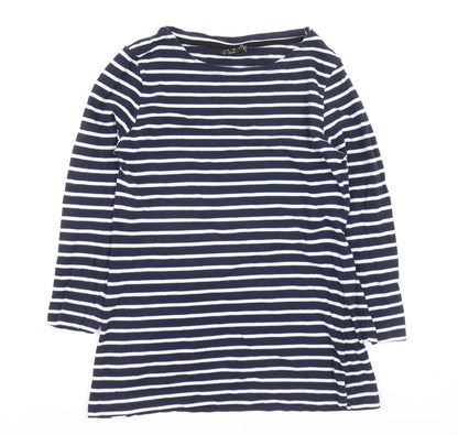 Editor's Cut Women's Blue Striped Boat Neck Cotton Top Size 10