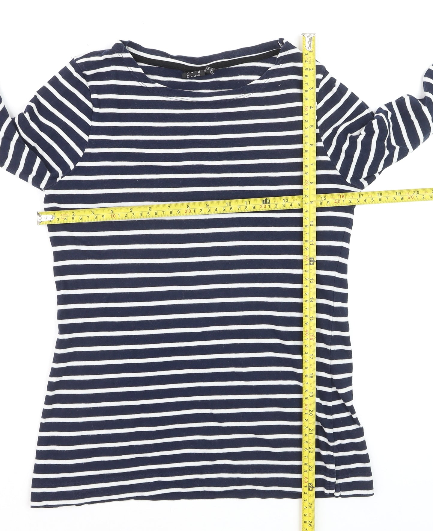 Editor's Cut Women's Blue Striped Boat Neck Cotton Top Size 10