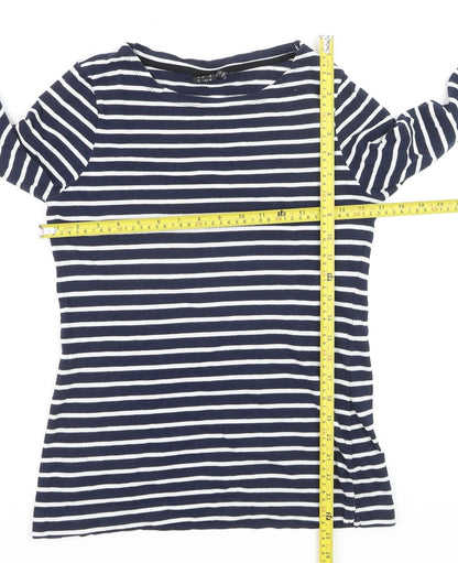 Editor's Cut Women's Blue Striped Boat Neck Cotton Top Size 10