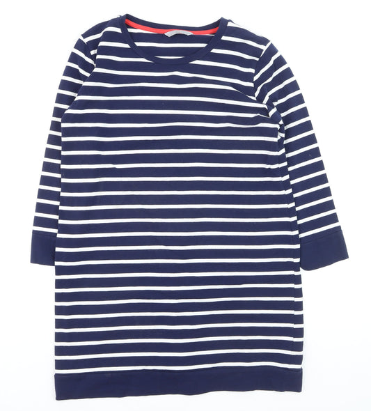 TU Women Blue Striped 3/4 Sleeve Cotton Pullover Jumper Size 16