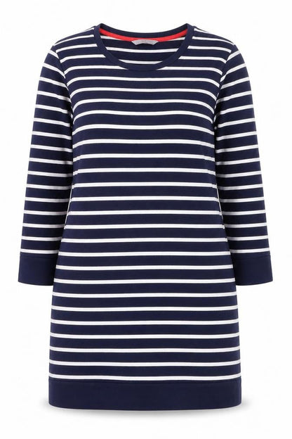 Tu Women Blue Striped 3/4 Sleeve Cotton Pullover Jumper Size 16
