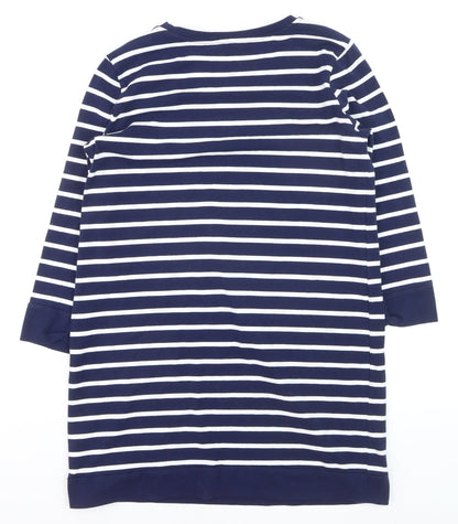 TU Women Blue Striped 3/4 Sleeve Cotton Pullover Jumper Size 16