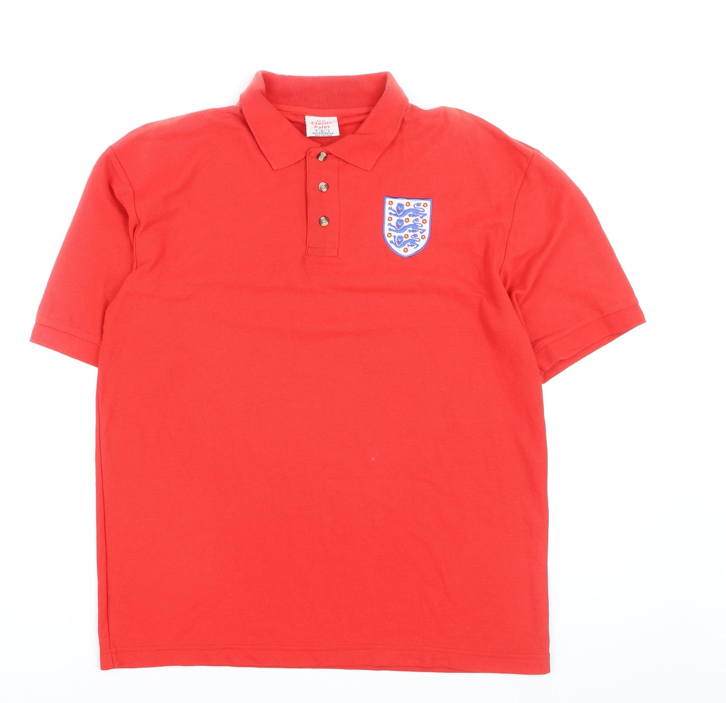Classic Polos Men's Red England Crest Short Sleeve Polo Shirt Size L
