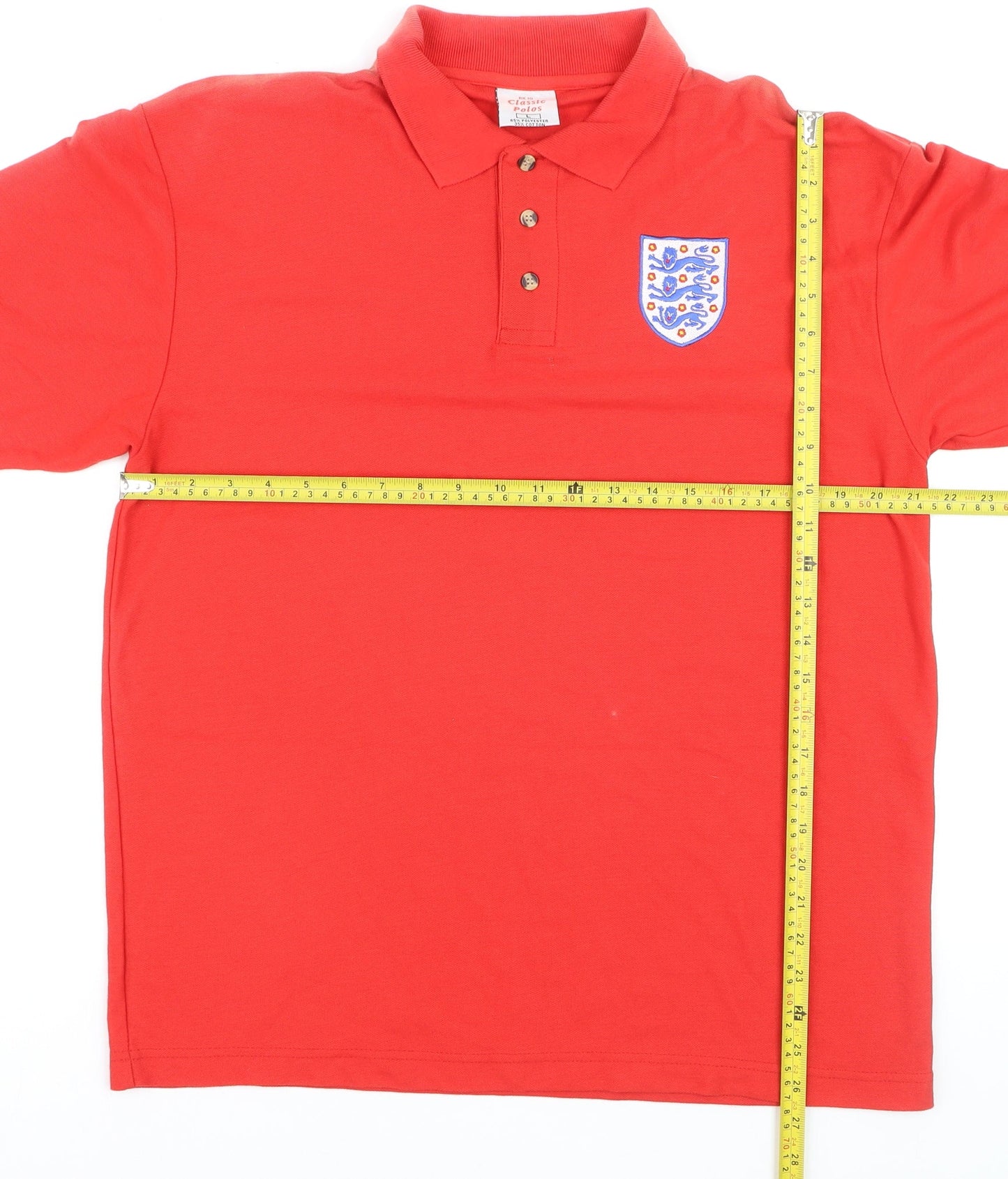 Classic Polos Men's Red England Crest Short Sleeve Polo Shirt Size L