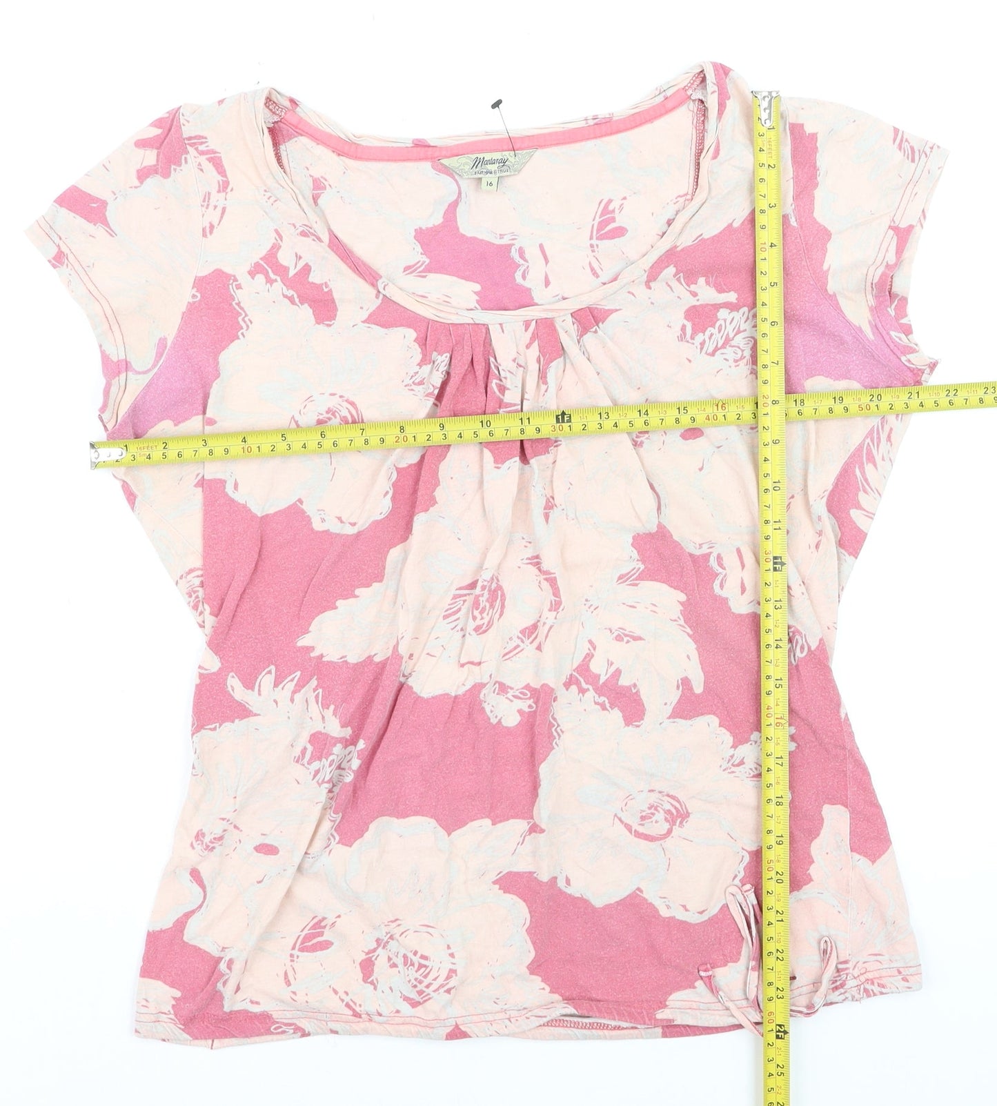 Mantaray Womens Pink Floral Cotton Tunic T-Shirt Size 16