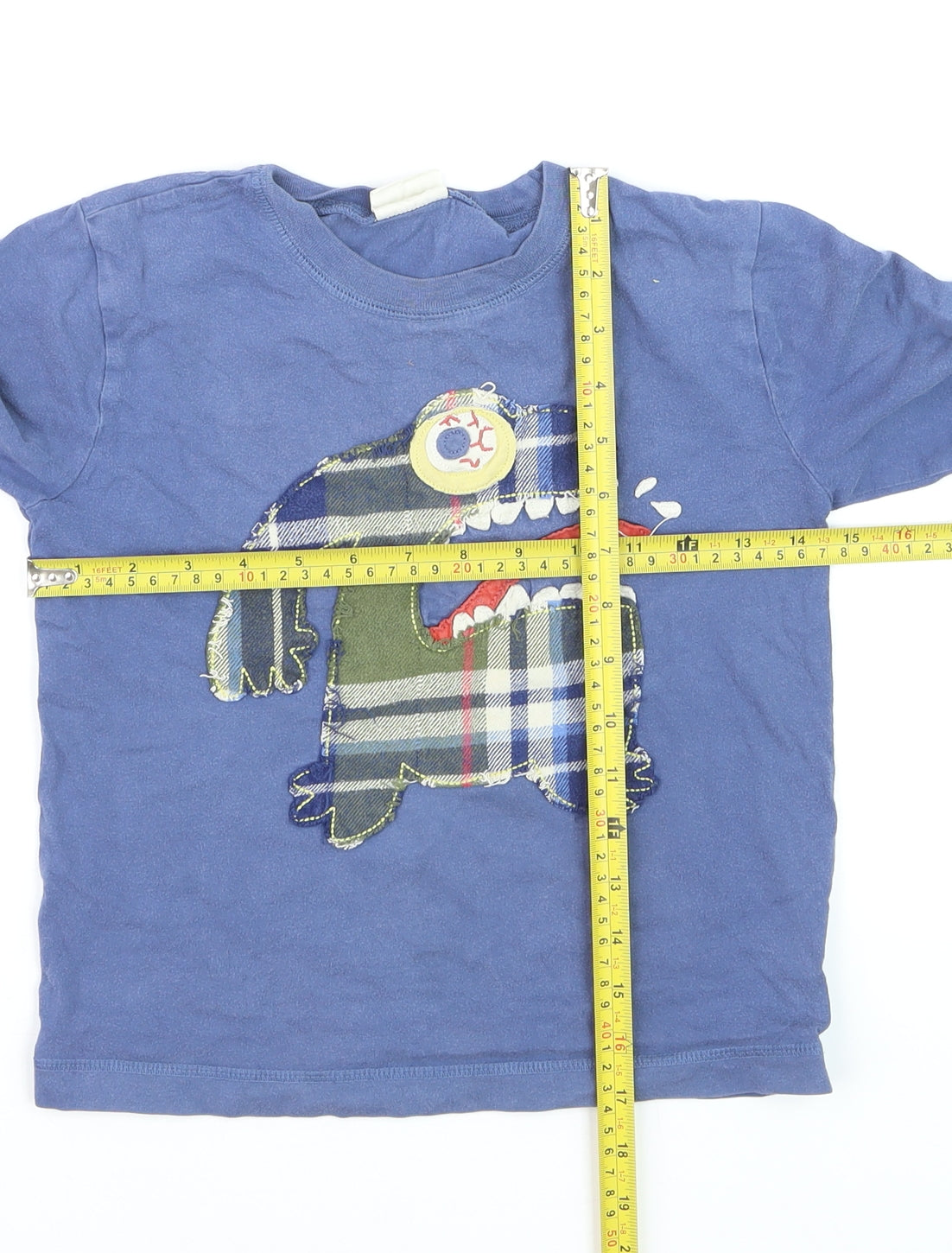 Mini Boden Boys Blue Long Sleeve Monster Appliqué Cotton T-Shirt 5-6 Years