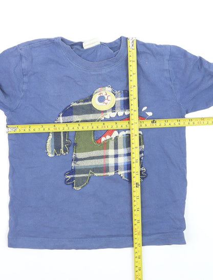 Mini Boden Boys Blue Long Sleeve Monster Appliqué Cotton T-Shirt 5-6 Years