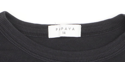 Papaya Women Black Long Sleeve Basic T-Shirt Size 14